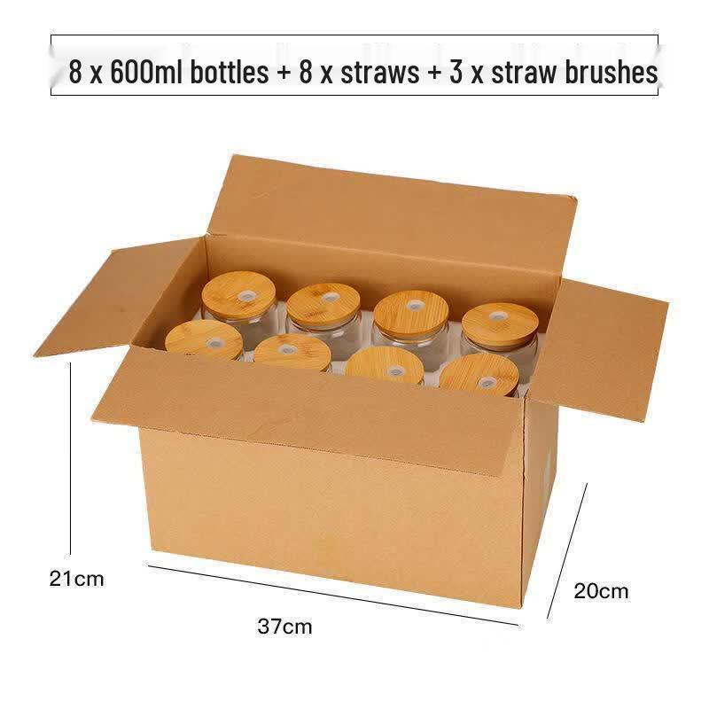 SX High Borosilicate Glass Water Cups with Straws, 600ml 8-Pack
