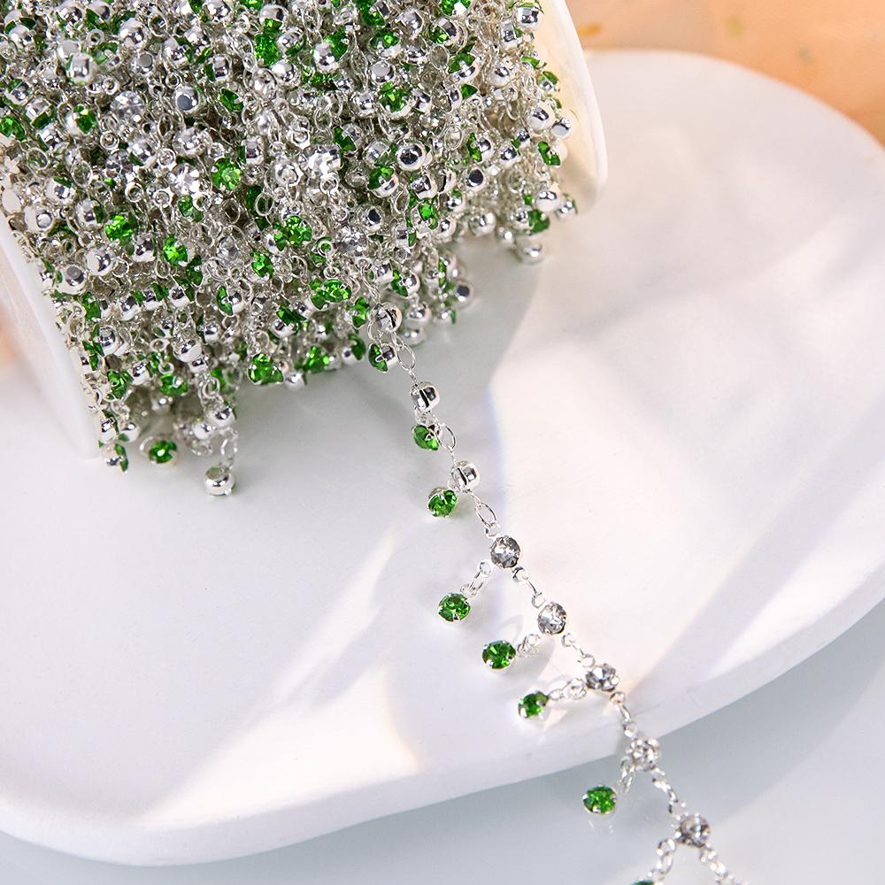 1Meter Shiny Green Crystal Charm 4mm Rhinestone Beads Copper Chain DIY Necklace Bracelet Beaded Chain Jewelry Making Accessories