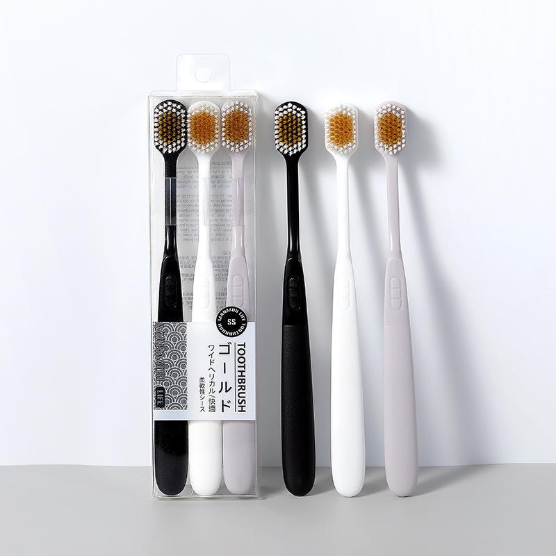 RAOYI Japanese Soft Bristle Toothbrush 3-Pack, Wide Head for Adults