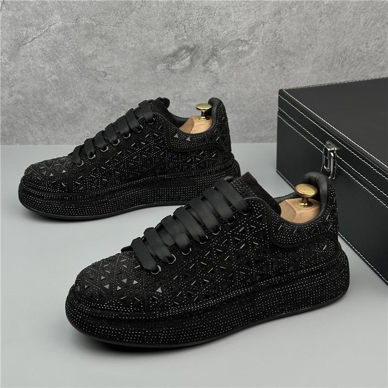 Fashion Luxury Trend Designer Men's Charm Black Rhinestones Lace Up Platform Causal Shoes Male Flats Moccasins Sports Walking Sneakers