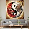 Fiery and Icy Yin-Yang Dragons Patterned Tapestry Decorative Wall Hanging, Home Bedroom Living Room Decor