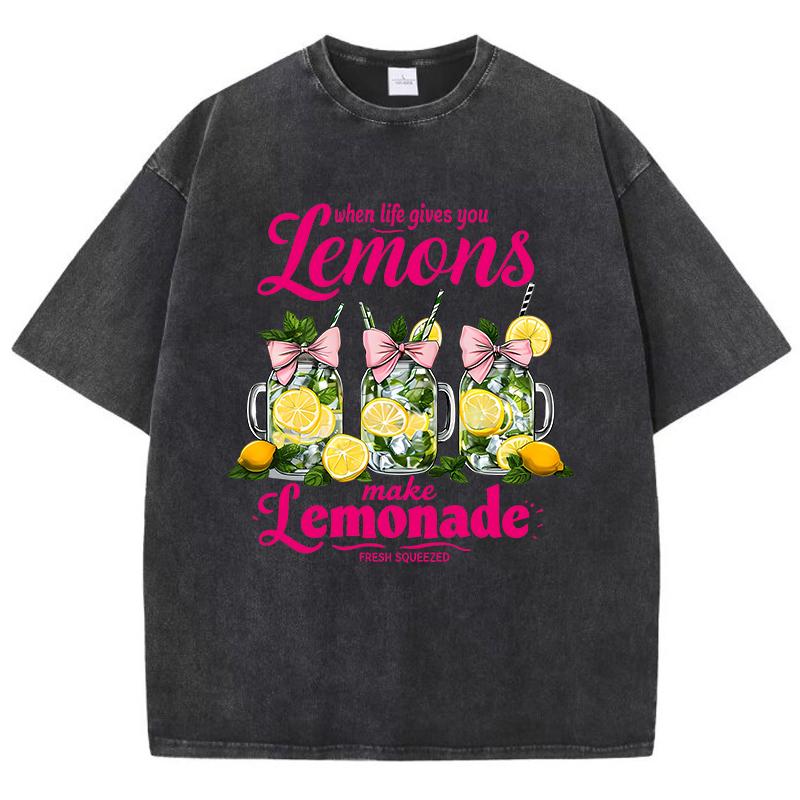 When Life Gives You Lemons Make Prints Washed TShirt Womens Cotton Tops Distressed ONeck Comfortable T Shirts Summer Clothes