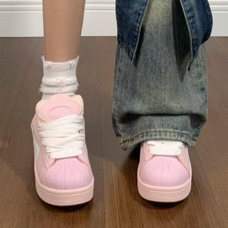 Dopamine pink shell head thick sole increases spring new non-slip casual board shoes