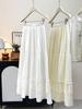 Elegant Lace-Trimmed White Midi Skirt for Women - Spring/Summer 2026 Collection, Slimming Layered Cake Design