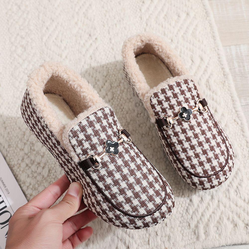Women's Plush Thickening New Winter Fashion Warm Plaid Cotton Shoes