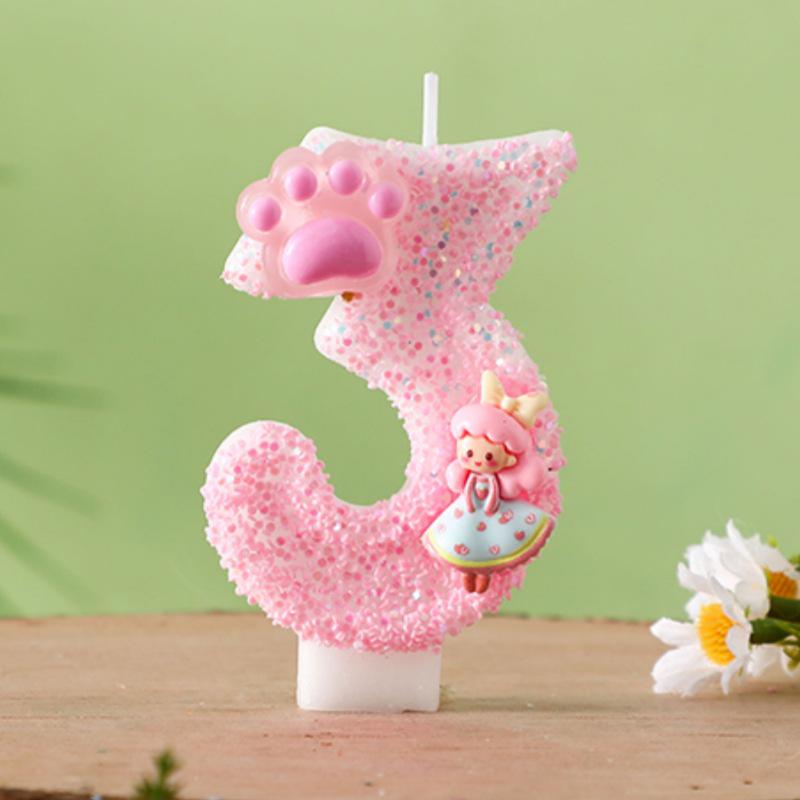 Popular Pink Cat Paw Princess Candle Topper for Birthday & Anniversary