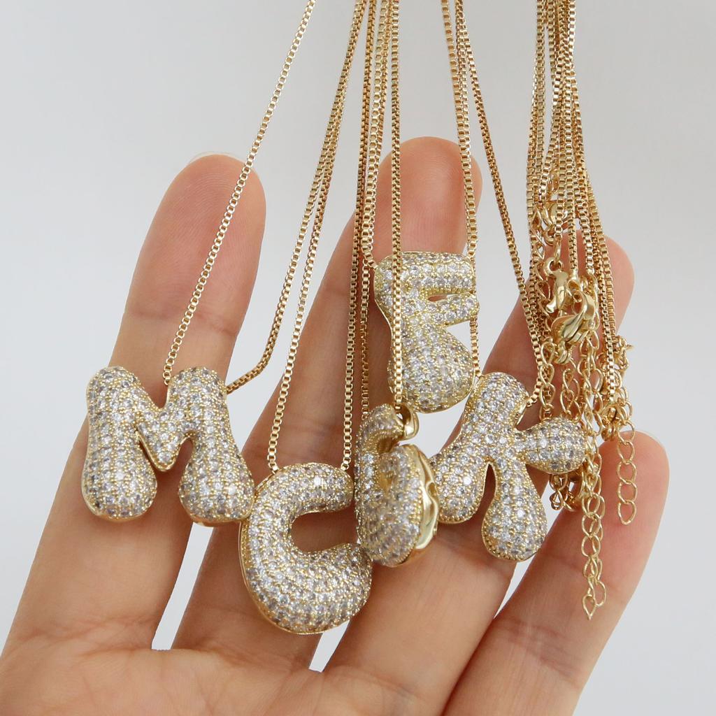 Luxury Zircon 26 English Letter Pendant Necklace for Women Gold Plated Stainless Steel Chain Fat Alphabet Hip Hop Necklace
