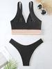Wave Webbing Patch Low Waist Sexy Two Piece Bikini Set Elegant