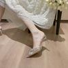 Summer Banquet High Heels for Women Urza Pointy Head with Diamond All-matching Rhine-diamond Transparent Sandals 8cm