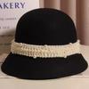 WTEMPO French-style Chic Retro Elegant Pearls Bucket Hats Women Autumn Winter Stylish Easy To Match Warm Solid Color Fedoras