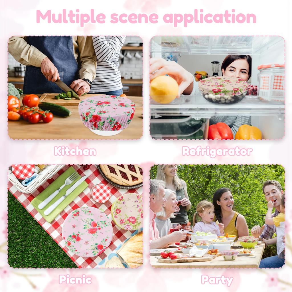 10Pcs Cloth Bowl Cover Stretch Lid Reusable Cotton Dust Cover Elastic Food Bowl Cover Portable Bowl Top Cover for Picnic Home