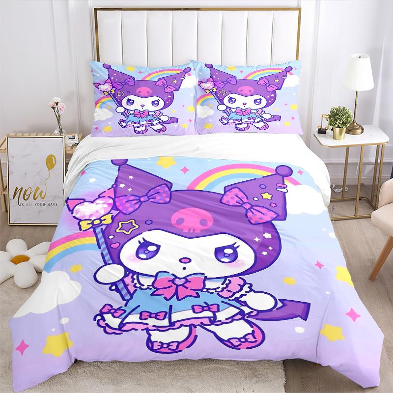 3pcs Rainbow Kuromi Bedding Set - Includes 1 Quilt Cover and 2 Pillowcases, Comfortable Bedding with Stylish Design for Bedroom H093