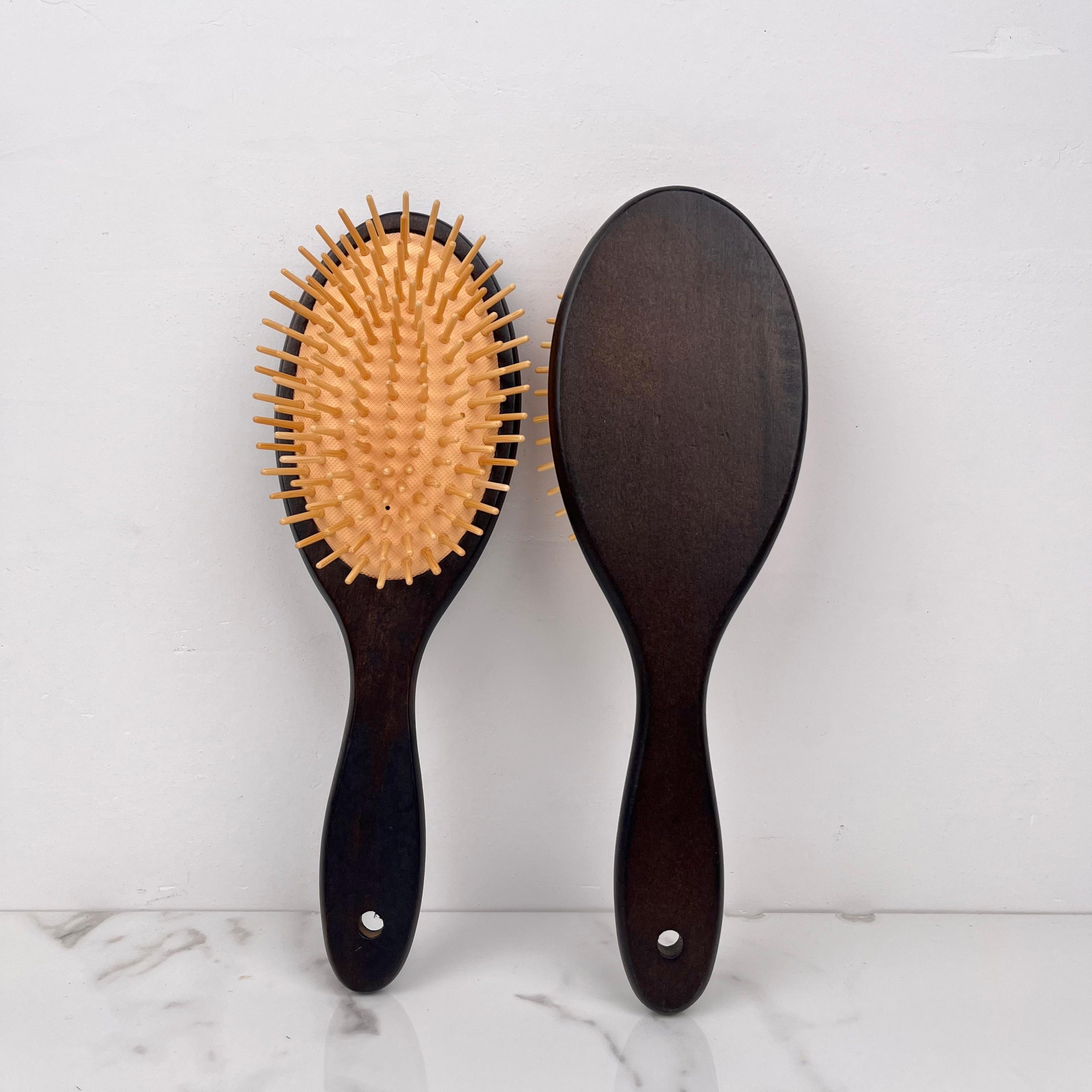 Wooden Paddle Hair Brush with Metal Pin Anti-frizz Scalp Massage Comb Classic Antique-color Cushion Hairbrush for Thick Hair