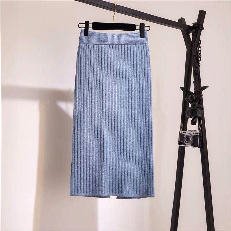Herbst und Winter Mitteldicker Strickrock mit Schlitz auf der Rückseite Halbrock mit Gesäßumwickeltem Damenwollrock Vielseitiger kurzer Rock
