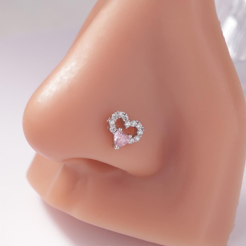 1Pcs Nose Rings Studs L Shaped Nose Rings for Women Heart Nose Nostrial Piercing Jewelry Valentine's Day Gifts