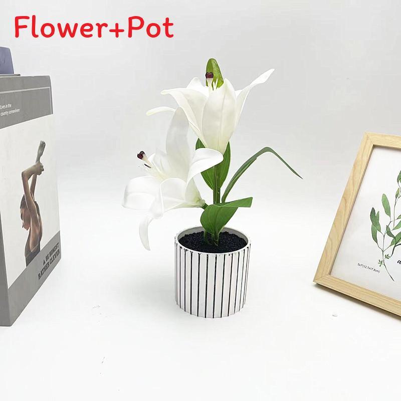 Lily Flower Faux Bonsai Tabletop Decor Interior Arrangement Prop Photographic