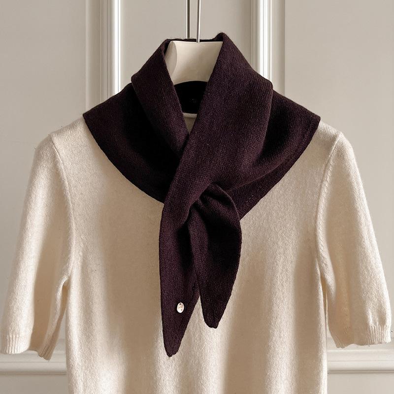 Knitted Scarf Women Wool Winter Warm Scarves Bright Solid Color Design Thickened Shawl Soft Triangle Pure Wool Neck