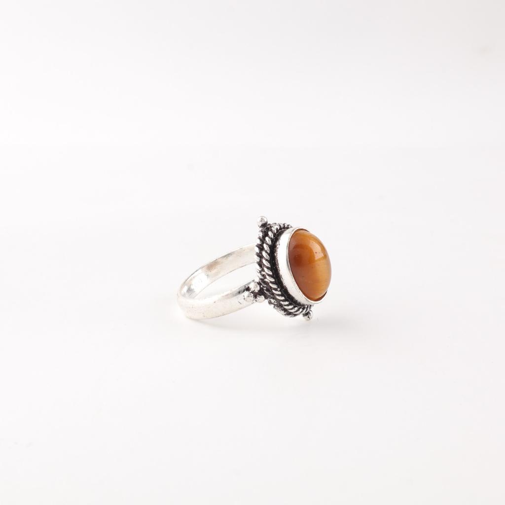 Yellow Tiger's Eye Gemstone 925 Fine Silver Jewelry Handmade Healing Stone Ring RR-9-28