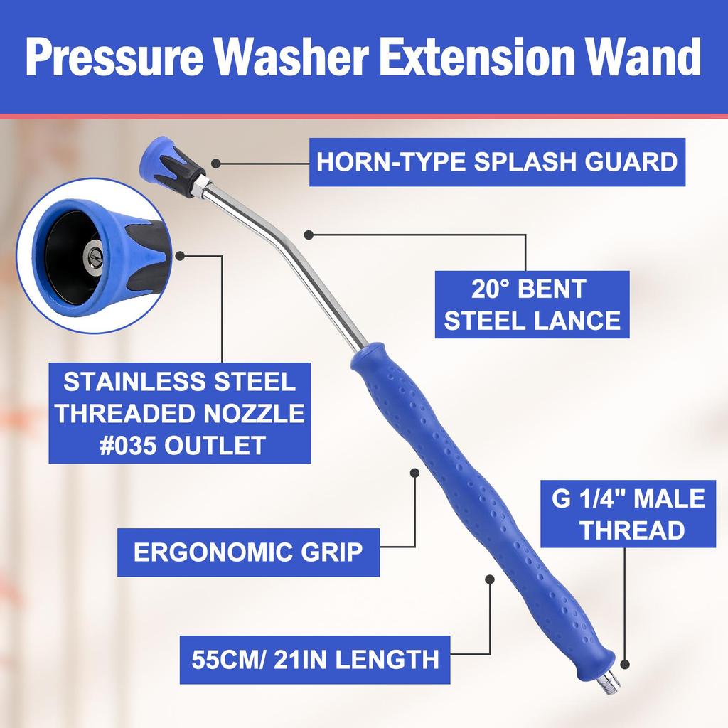 20° Curved Pressure Washer Extension Wand for Car Wash High-Pressure Washer Gun, with Non-slip Grip, Threaded Nozzle #035 with Horn-type Splash Guard