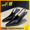 High heels women's summer new hollow black pointed temperament small gold heel patent leather bag head thin heel sandals