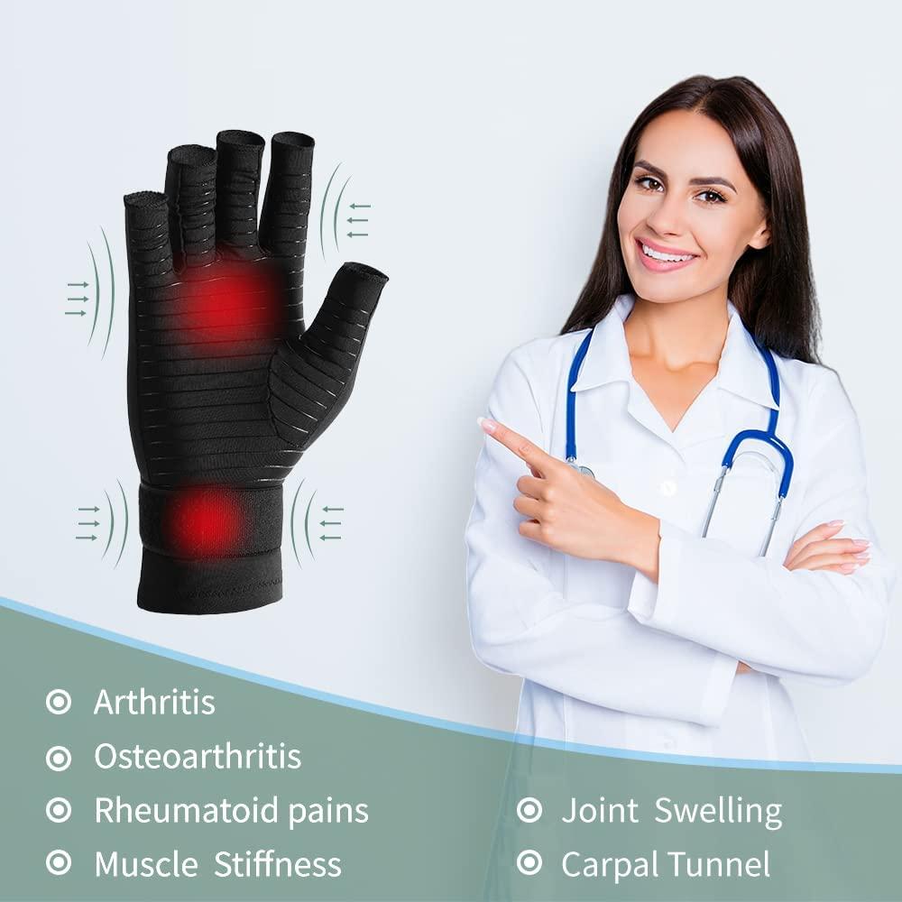 1Pair Copper Arthritis Compression Gloves Women Men Relieve Hand Pain Swelling And Carpal Tunnel Fingerless For Typing