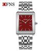 OFNS Women's Waterproof Stainless Steel and Leather Strap Square Fashion Quartz Watch