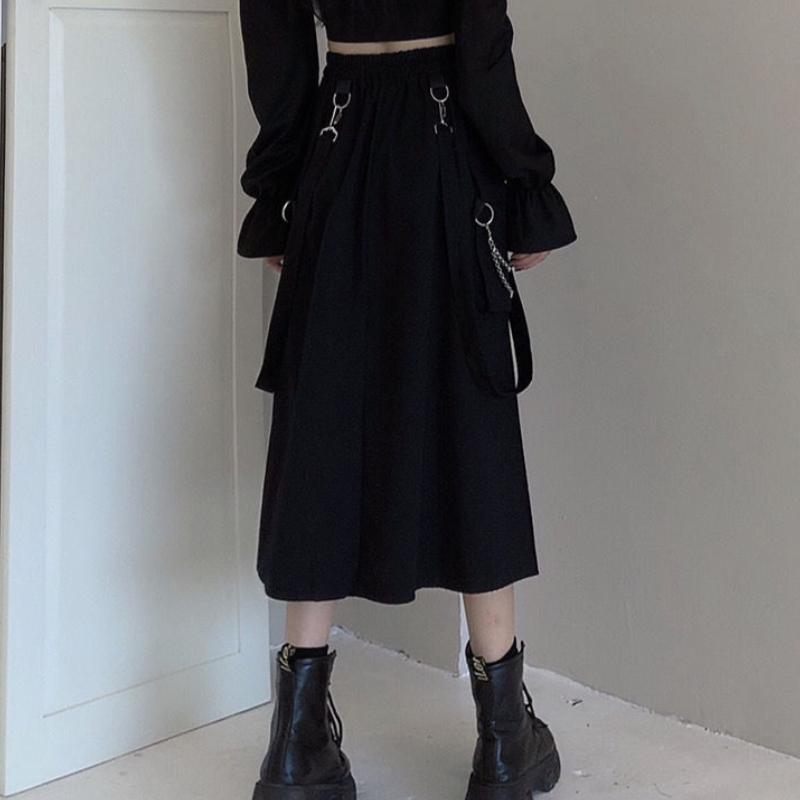 Niche Japanese Style Strappy Utility A-Line Maxi Skirt for Women - Summer Petite Cool Girl Design