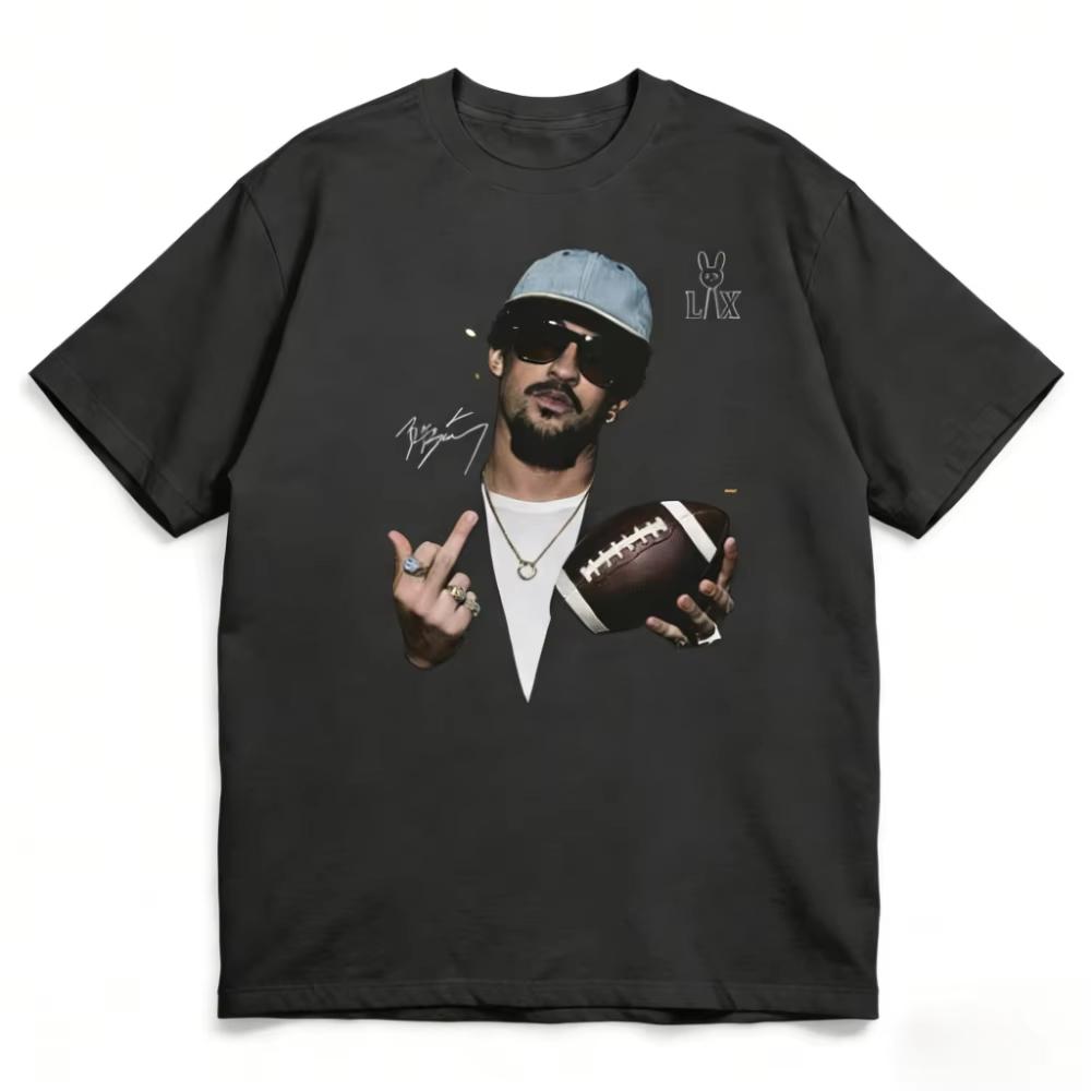 Unisex Super T Shirts Football Bowl Game Halftime Show Puerto Rican Rapper Bad Bunny Print Tees Premium Cotton Tops