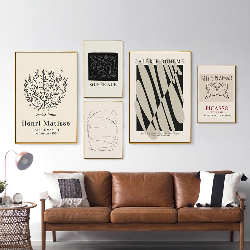 Abstract Lines Matisse Picasso Retro Posters Print Vintage Canvas Painting Wall Art Pictures for Interior Living Room Home Decor