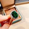 Women Jewelry Set Green Square Pendant Necklace Emerald Stud Earrings Green Diamond Ring Gift for Her