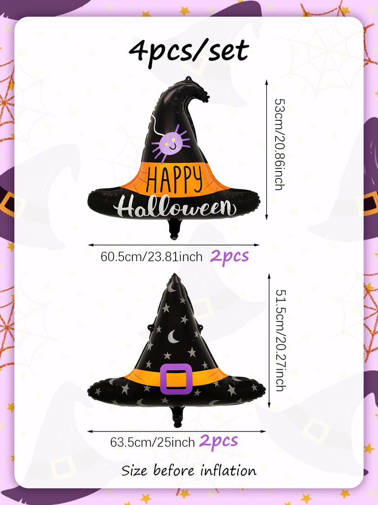 2/4pcs Witch Hat Balloons, Suitable for Halloween Parties, Witch Parties, Trick or Treat, Horror and Weird Atmosphere Supplies