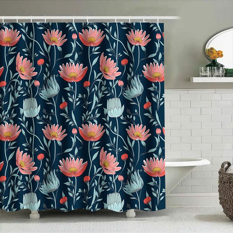 Modern Floral Print Shower Curtain Waterproof Fabric Decoration Home Bathroom Decor Custom Size Available