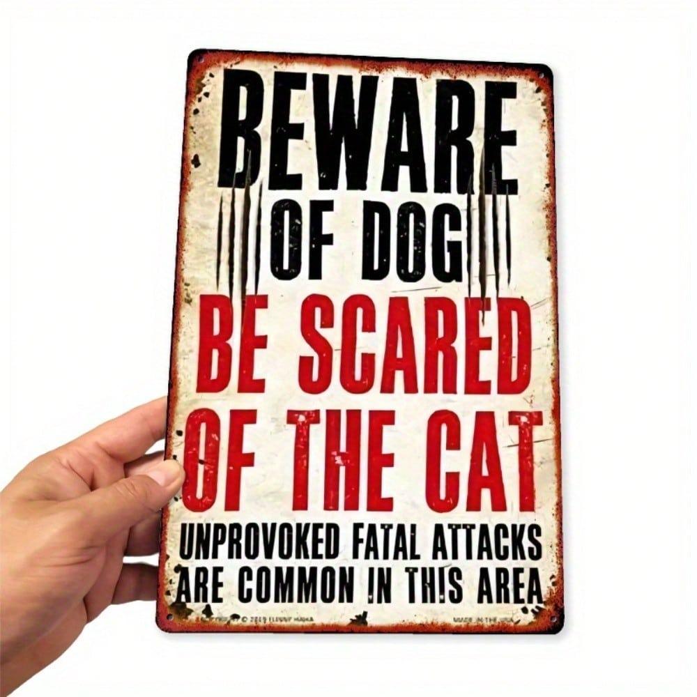 Vintage Beware Of Dog And Cat Metal Sign Rustic Iron Wall Decor Distressed Finish For Home Bar 8x12 Inch