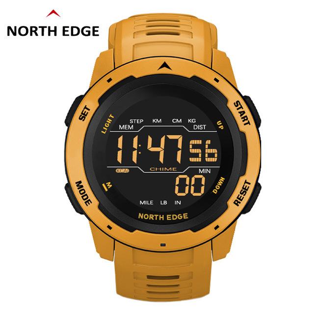 NORTH EDGE Mars Herren Digitale Uhr Herren Sportuhren Wasserdicht 5bar Schrittzähler Kalorien Stoppuhr Stündlicher Wecker