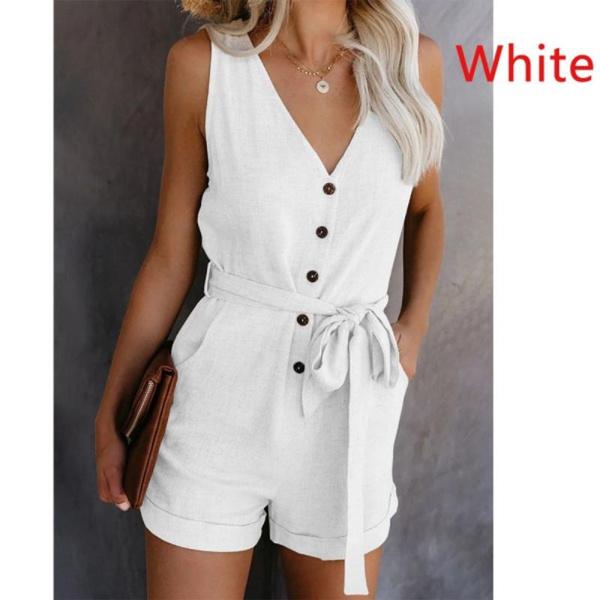 

Летний женский повседневный комбинезон с бантом, V-образным вырезом, майкой, шортами, модная женская летняя одежда с карманами, ромперы, однотонный комбинезон для женщин 3XL белый