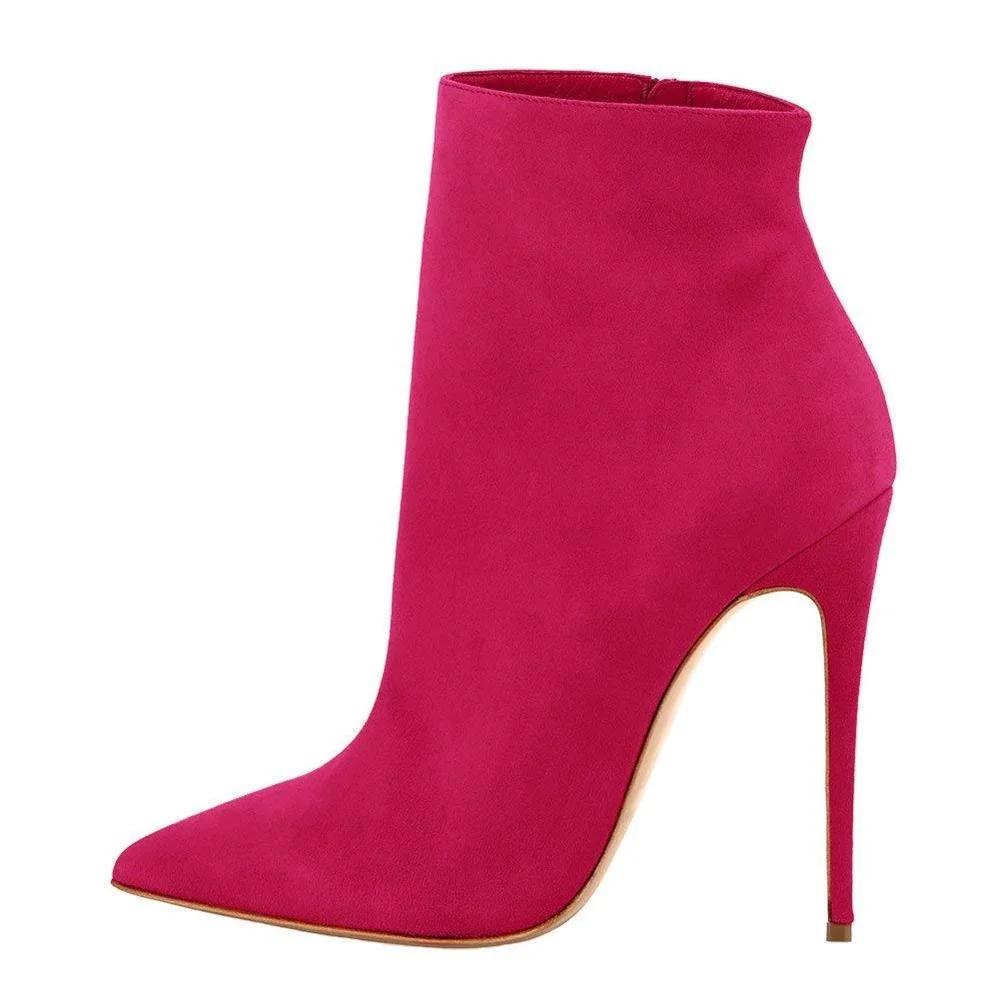 Fashion Women Leather Suede Ankle Boots Side Zipper Pointed Stiletto Heel Low Boots Solid Color Classic Simple Fashion Women Boots