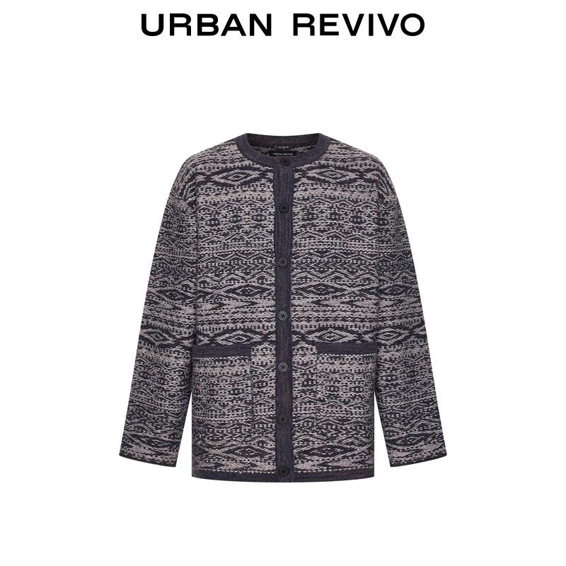 UR Men's Retro Jacquard Pocket Knitted Cardigan