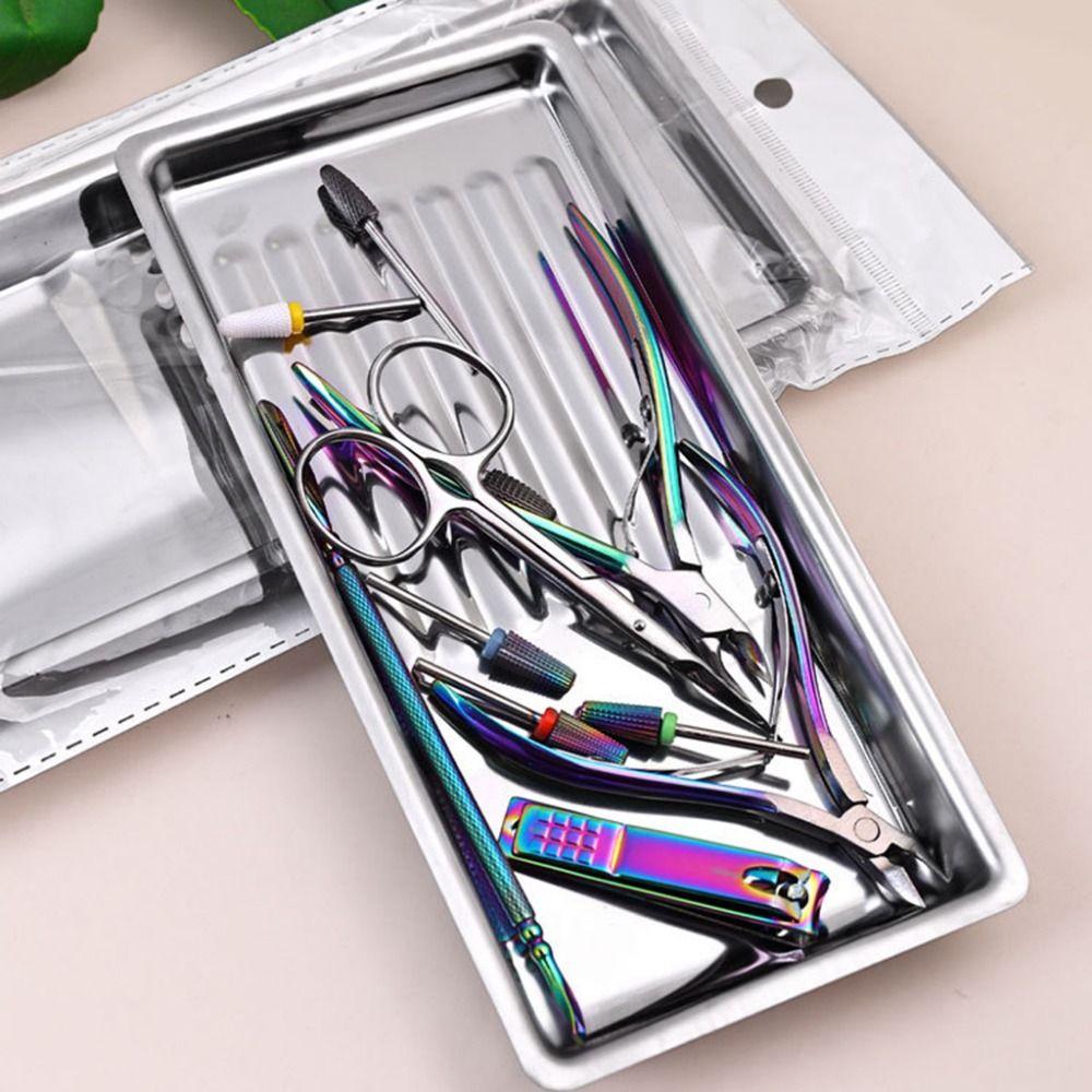 2 pièces Plateau de stérilisation pour nail art en acier inoxydable Résistant aux hautes températures Plateau de rangement cosmétique polyvalent Carré petit