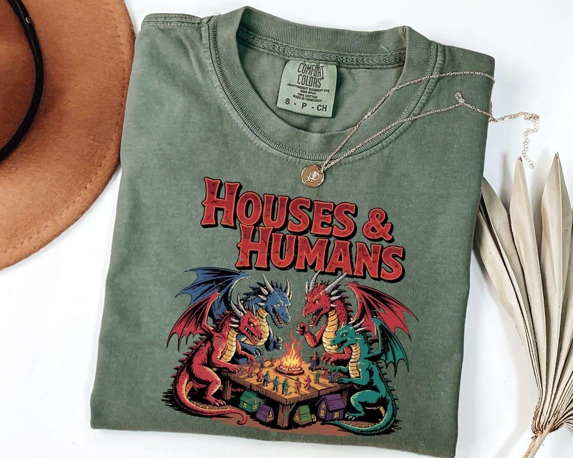 

Houses And Humans Shirt, Dungeons And Dragons Gift, Retro Joke D And D T-Shirt 4XL