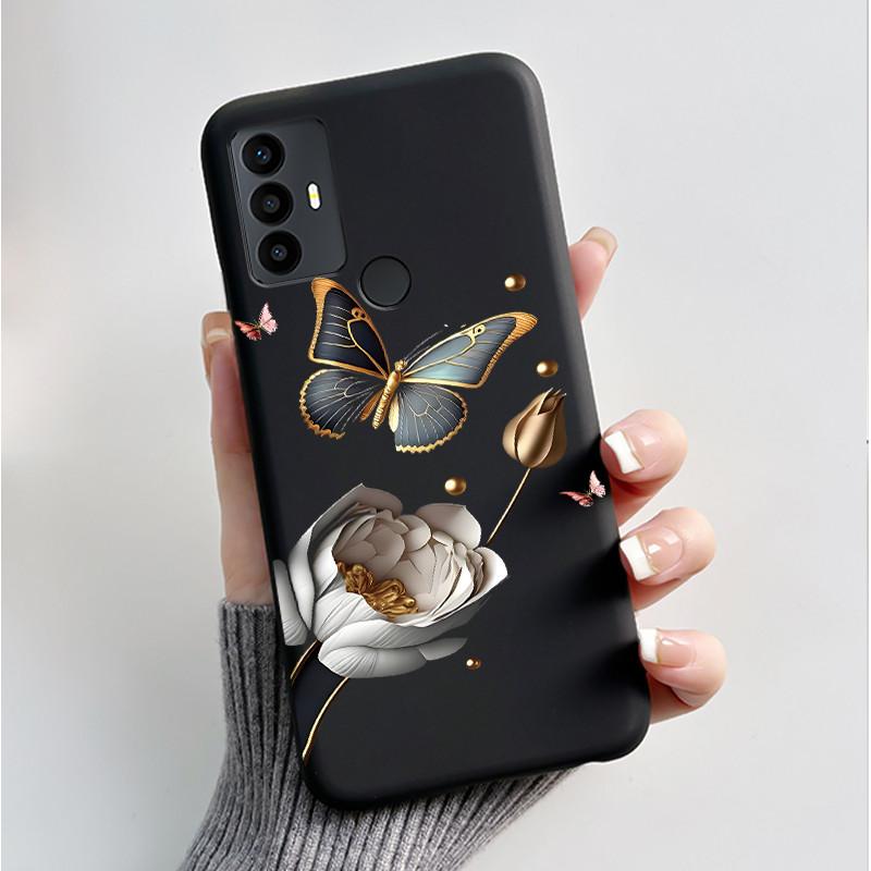 For TCL 30 SE 30E 306 305 Case 6165D 6102H 6102A 6102D Phone Cover Fashion Butterfly Flowers Black Soft Silicone Casing Bumper