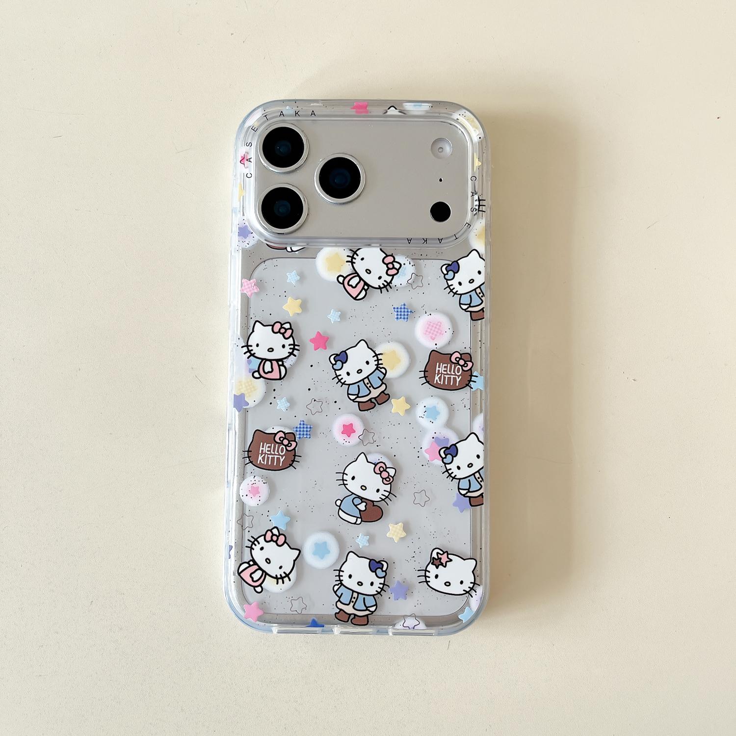

Star KT Cat Sparkling Pink Edge Transparent Case Phone Case For iPhone 17 Pro Max 16 Pro Max 15 14 Pro Max 13 Shockproof Cover iPhone 15 белый