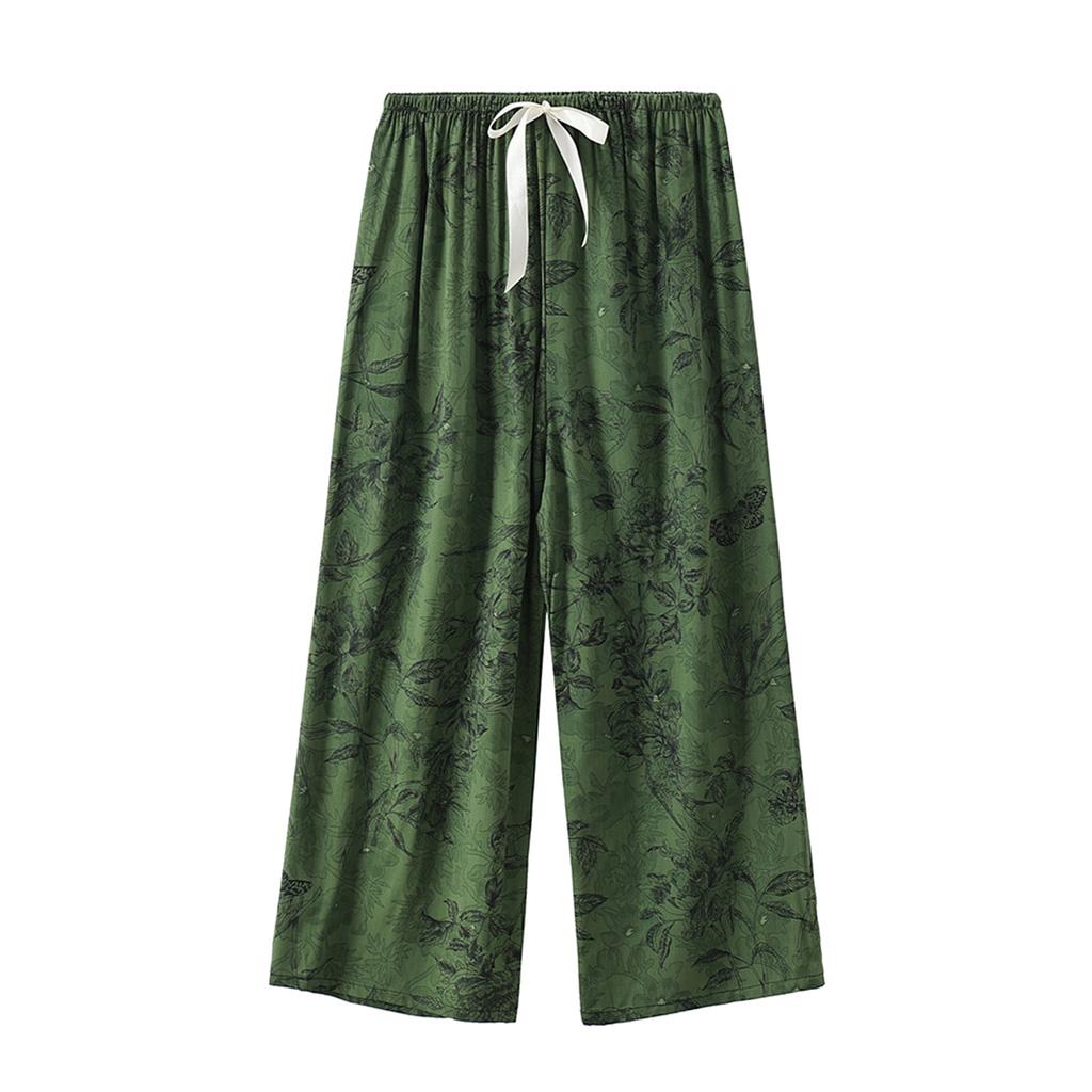 Women's Pajama Bottoms Floral Print Cuff Pants Wide Leg Pj Pants Elastic Waist Sleep Pants Loungewear Nightwear