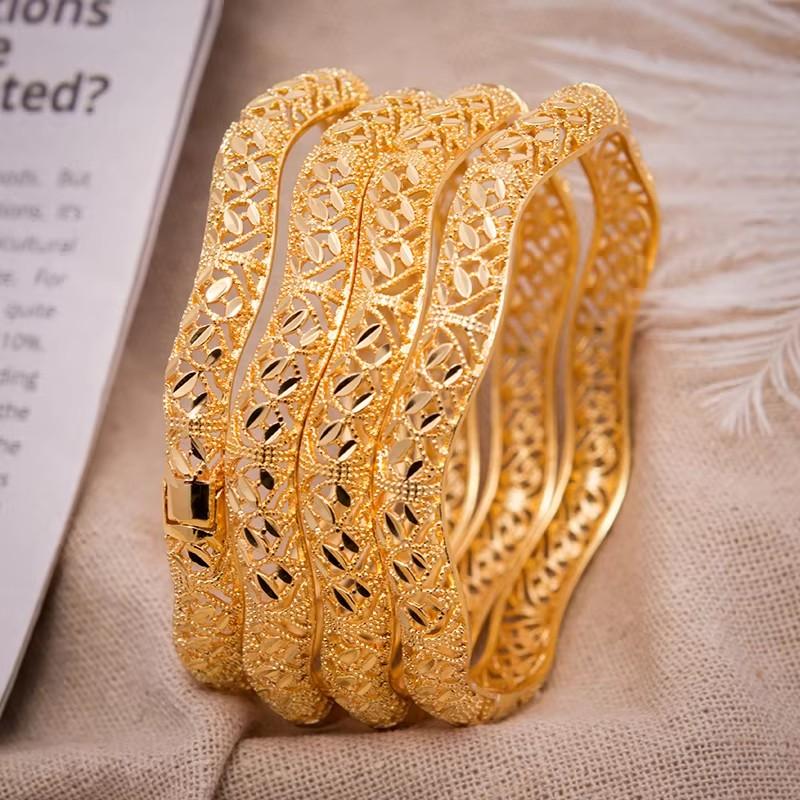African Gold Color Shiny Bangles for Women Girls Dubai Circle  Bride Wedding Bracelet Ethiopian Jewelry