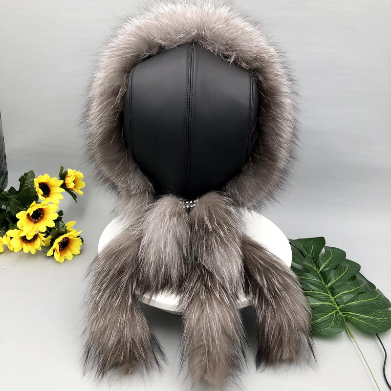 

Зимняя женская шапка из лисьего меха, пушистая советская женская уличная теплая шапка, снежные меховые шапки с 4 хвостами, из натуральной овчины, холодные шапки-ушанки 55-60cm
