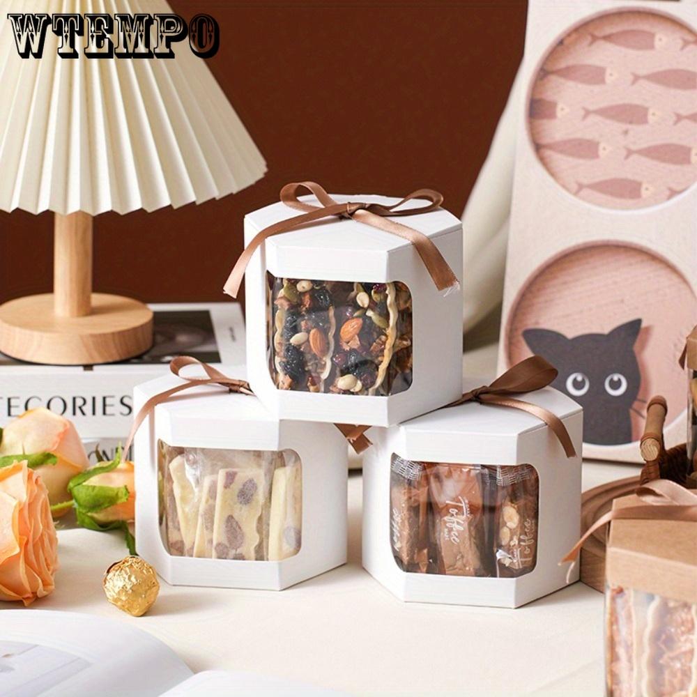 15pcs Treat Boxes with Window Gift Containers Kraft Paper Hexagonal Gift Boxes Gift Wrap Boxes for Birthdays Parties Weddings Festivals