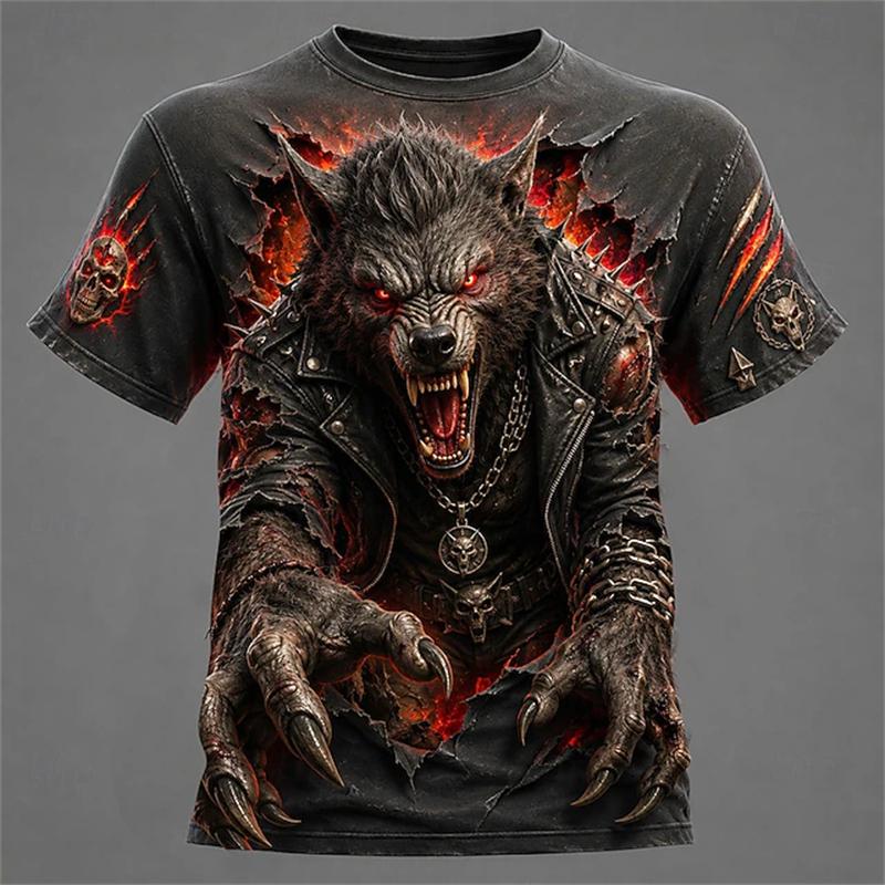 Men's Summer Halloween Cool and Spooky Werewolf Print Short-Sleeve T-Shirt Fashionable Trendy Streetwear Short-Sleeve T-Shirt