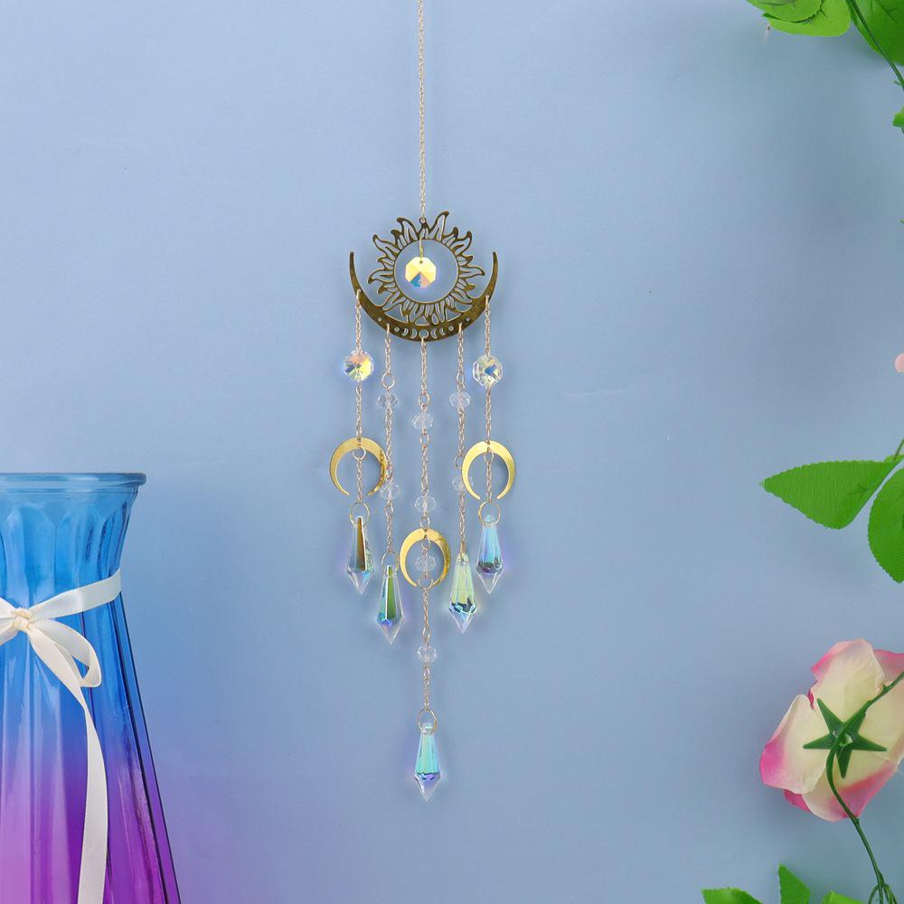Flame Moon Brass Pendant Crystal Wind Chime Sun Catcher Ornament for Home and Garden