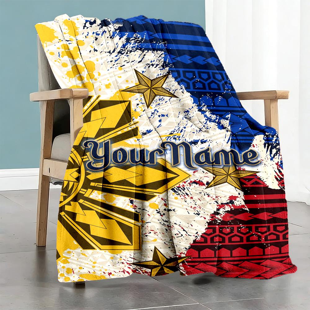 Ethnic Tribal Patterns Customize Text Blanket Gift Customizable Blanket Soft Warm Cozy Great for Office Living Room Chair Bed Four Seasons Universal