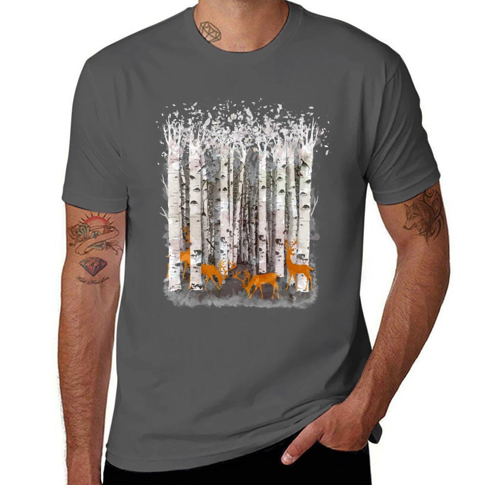 

deer, fawns and birchs watercolor T-Shirt man t shirts for men g man t shirts for men T-Shirt 4XL