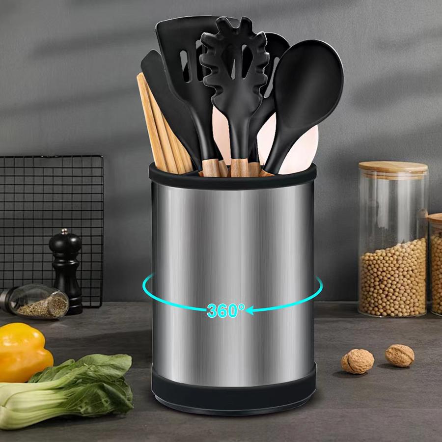1PC rotatable stainless steel silica gel storage barrel kitchen storage rack spatula spoon tableware kitchenware storage